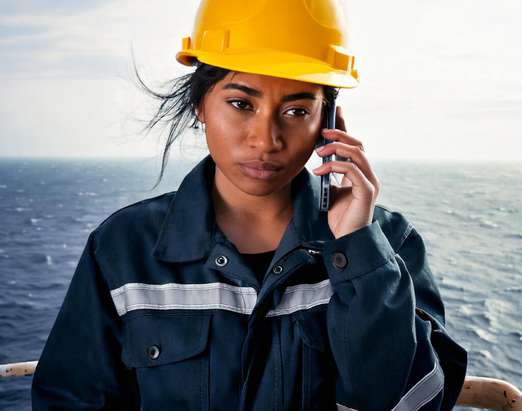 female seafarer on phone